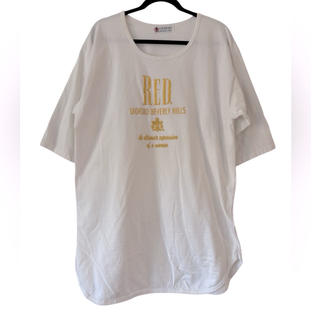 Vintage 90s “Red” GIORGIO Beverly Hills Night Lounge Shirt Gold Puff Letters OS